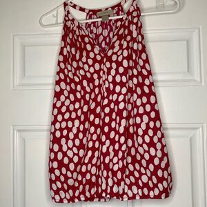 Loft Dark Pink and White Polka Dot Vneck Racerback Tank Size Small